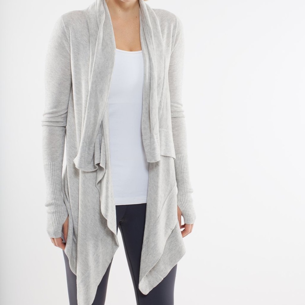Lululemon Live Healthy Wrap Waterfall Cardigan Sweater Heathered Sand Dune Grey